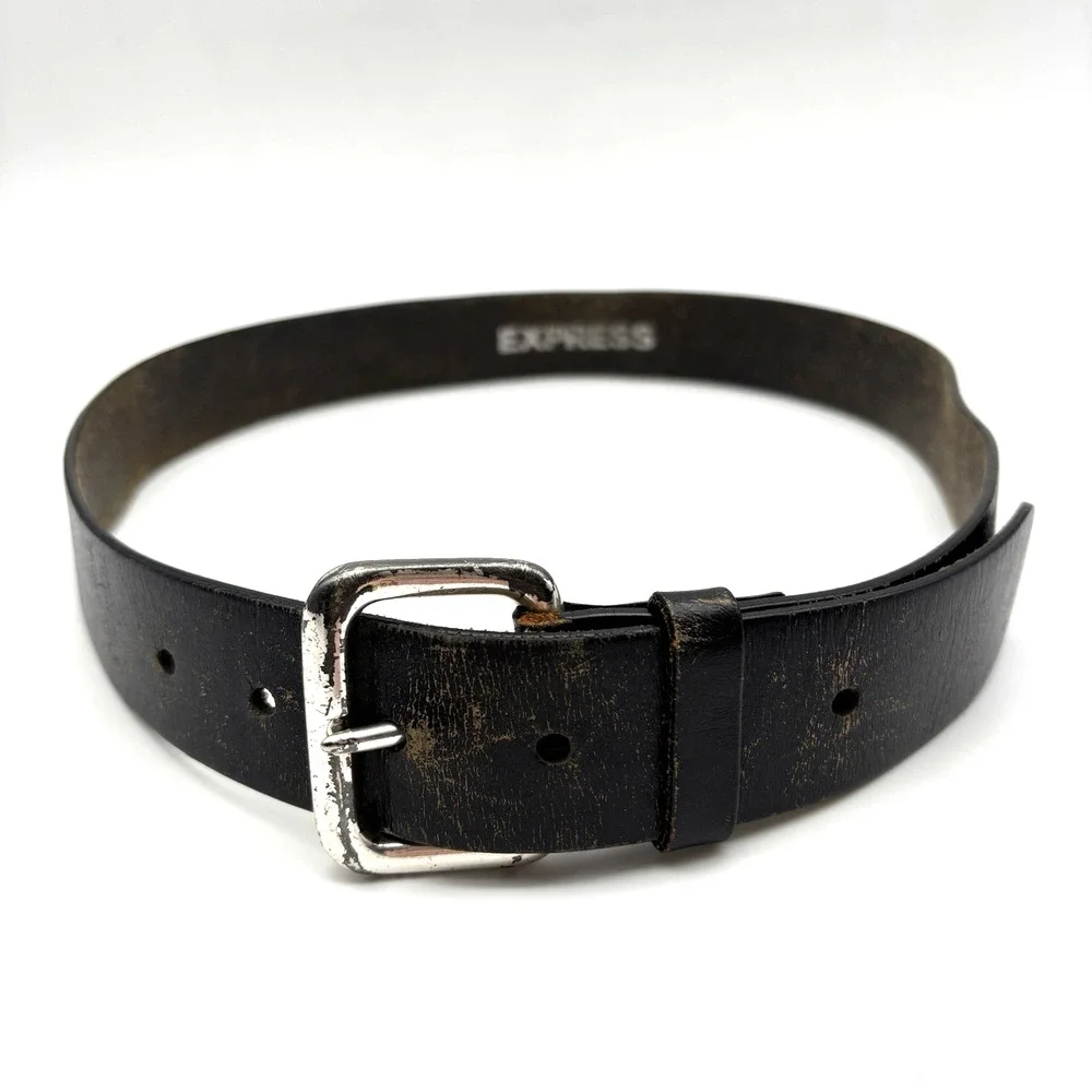 Vintage Y2K EXPRESS Black Genuine Leather Dress Belt M 31-36